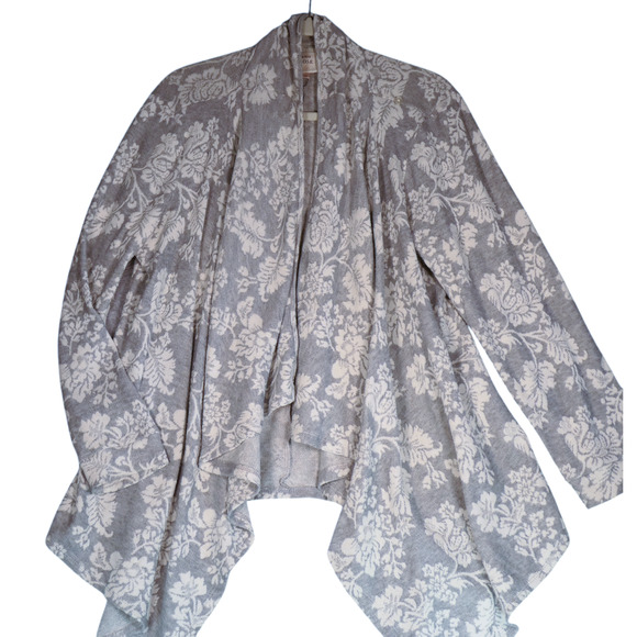 Knox Rose Cardigan Sweater Womens XXL Gray Floral Drape Front Boho Soft Girl - Picture 2 of 14